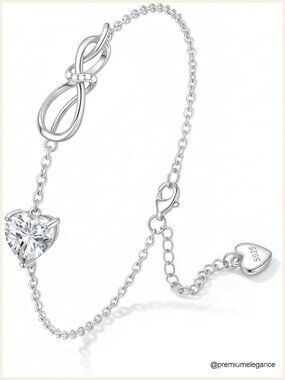 Infinity Heart Birthstone Bracelet 18K White Gold Over S925 Silver Dainty Charm